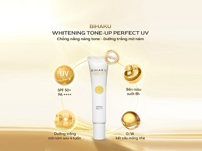 Kem chống nắng dưỡng trắng nâng tông Bihaku Whitening Tone Up Perfect UV phù hợp cho làn da Việt